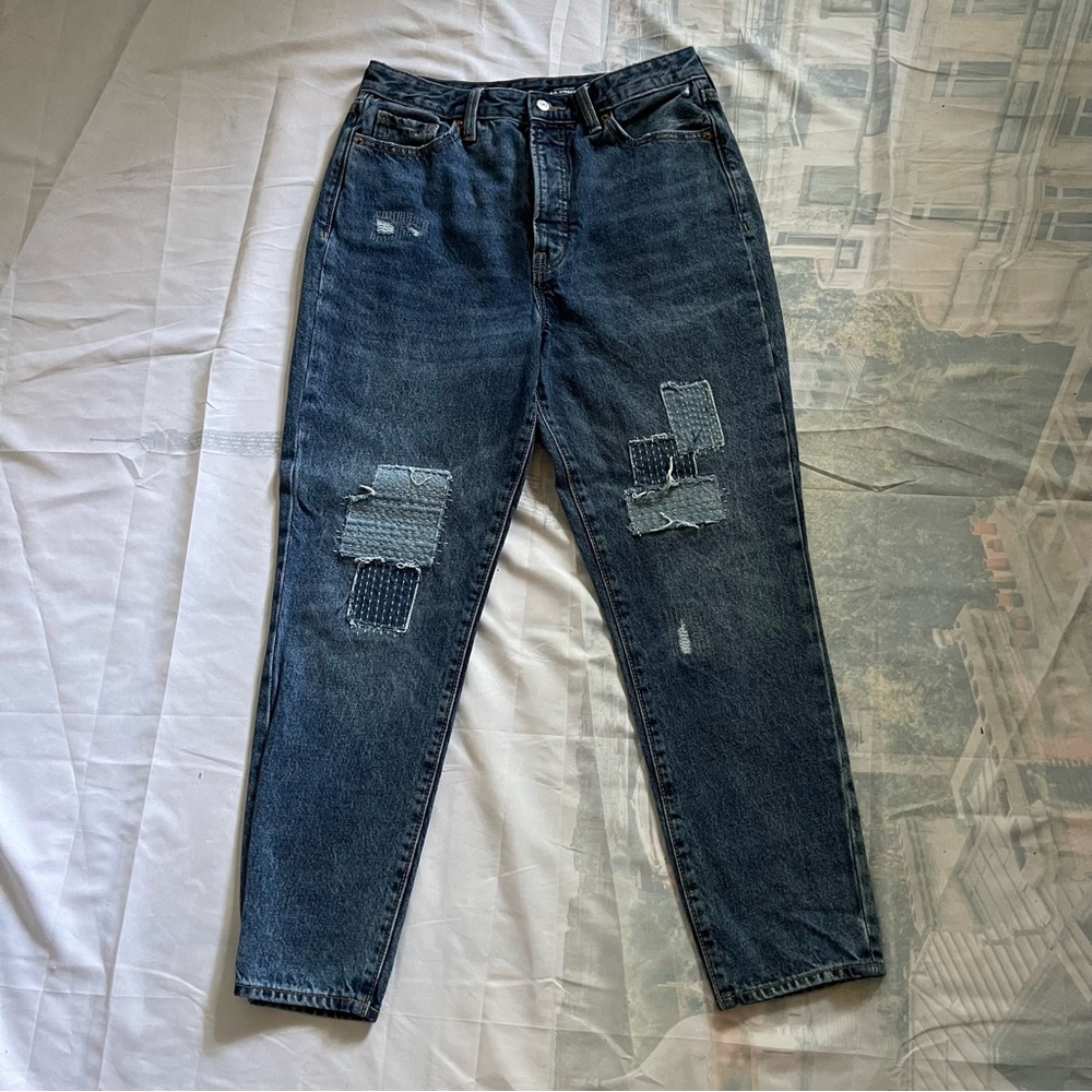 Old navy extra high rise knee patch denim jeans